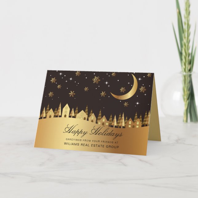 Christmas Holly Night Corporate Greeting Holiday Card (Front)