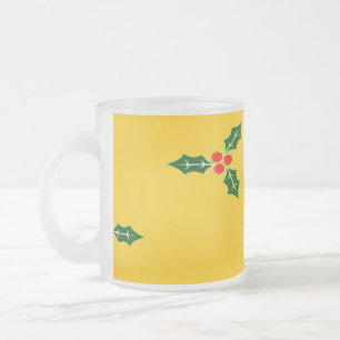 Christmas holly on orange frosted glass coffee mug