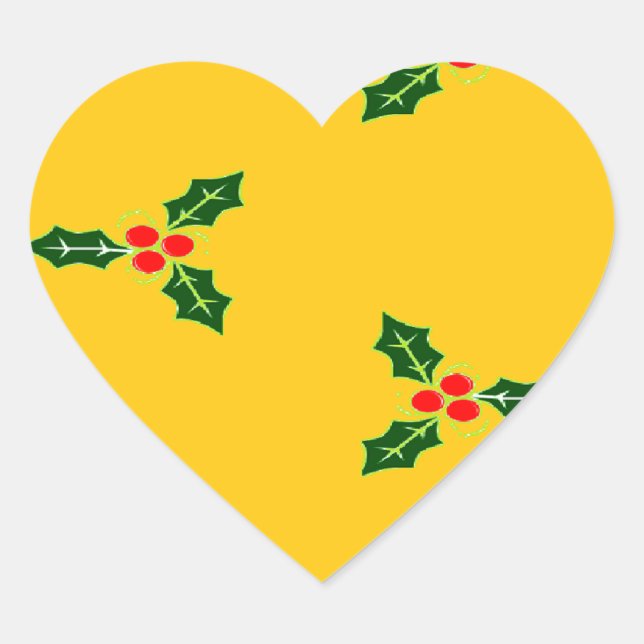Christmas holly on orange heart sticker (Front)