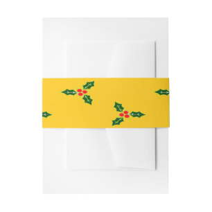 Christmas holly on orange invitation belly band