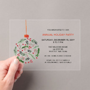 Christmas Holly Ornament Holiday Party Acrylic Invitations