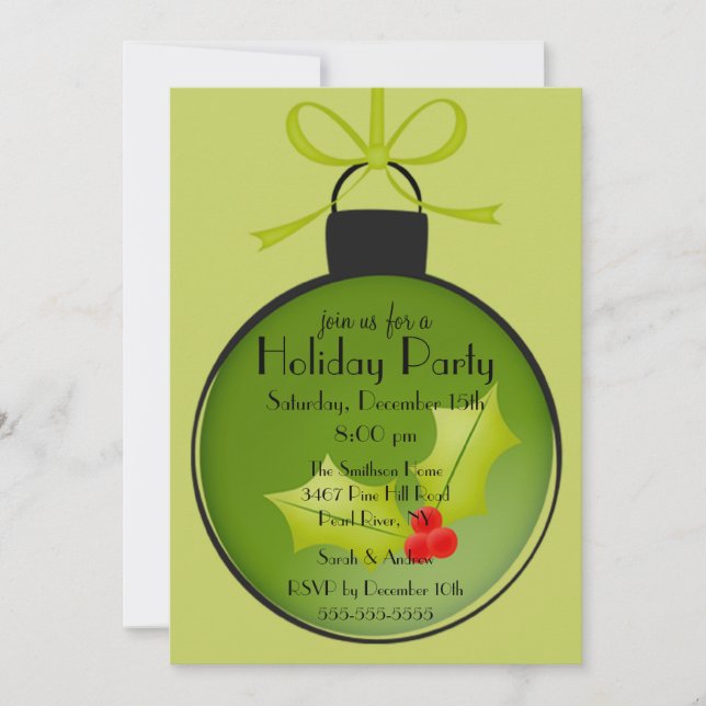 Christmas Holly Ornament Holiday Party Invitation (Front)