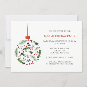Christmas Holly Ornament Holiday Party Invitation