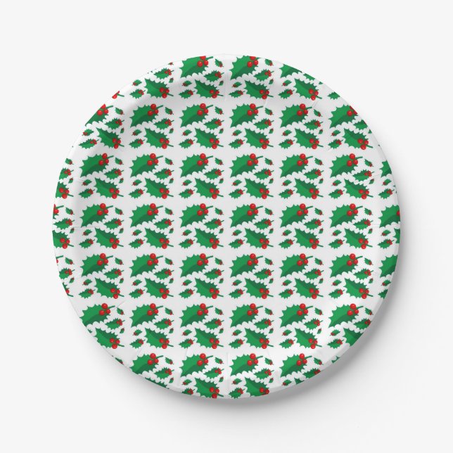 Christmas Holly Paper Plate (Front)