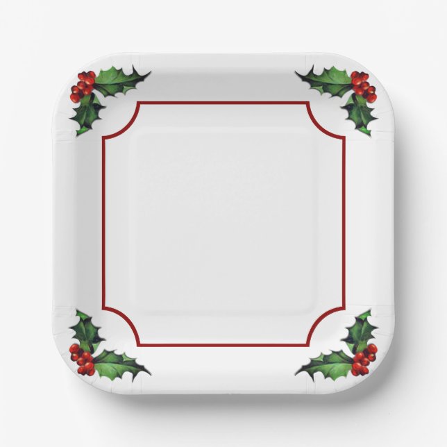 Christmas Holly Paper Plate (Front)