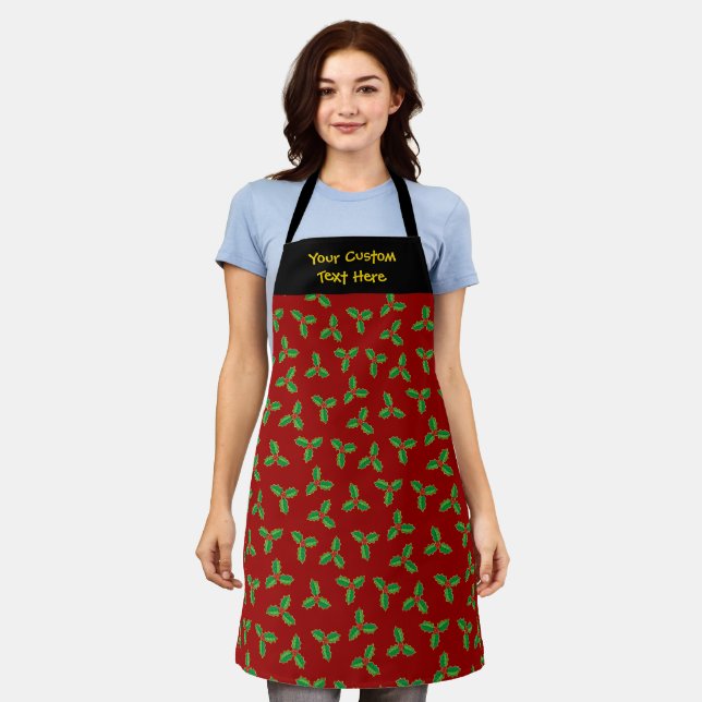 Christmas Holly Pattern Apron (Worn)