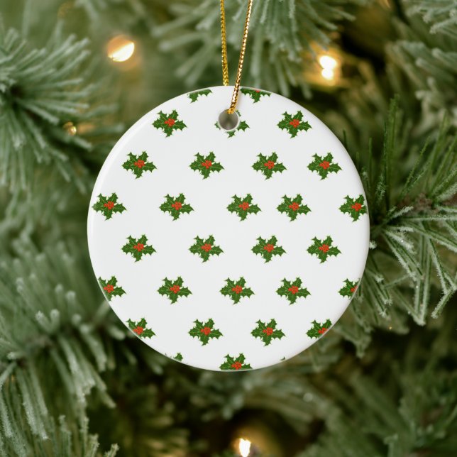 Christmas Holly Pattern  Ceramic Tree Decoration (Tree)