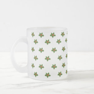 Christmas Holly Pattern Frosted Glass Coffee Mug