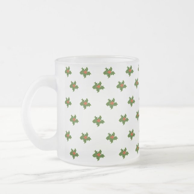 Christmas Holly Pattern  Frosted Glass Coffee Mug (Left)