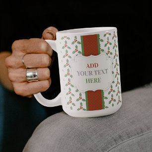 Christmas Holly Pattern Green Holly Red Berries Coffee Mug