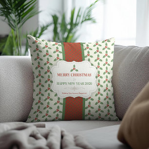 Christmas Holly Pattern Green Holly Red Berries Cushion