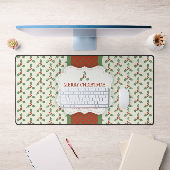 Christmas Holly Pattern Green Holly Red Berries Desk Mat (Office 1)
