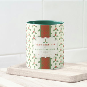 Christmas Holly Pattern Green Holly Red Berries Mug