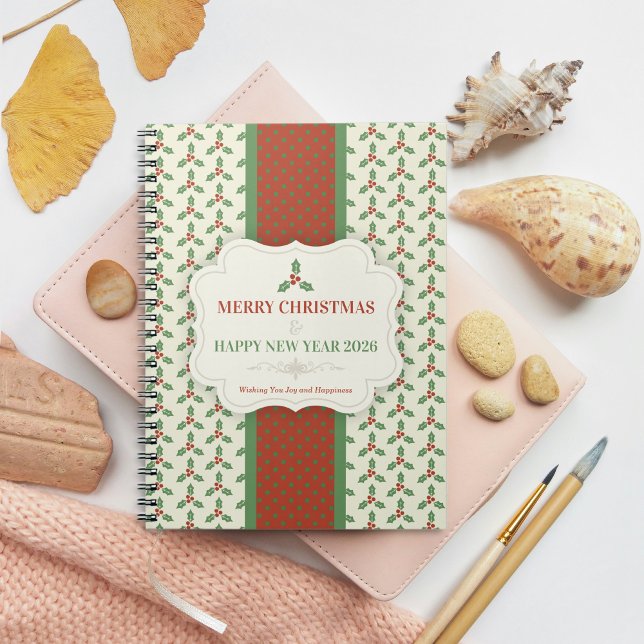 Christmas Holly Pattern Green Holly Red Berries Notebook (Creator Uploaded)