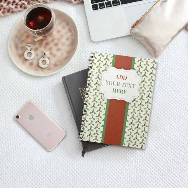 Christmas Holly Pattern Green Holly Red Berries Notebook (Creator Uploaded)