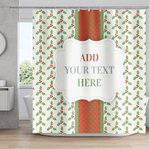Christmas Holly Pattern Green Holly Red Berries Shower Curtain