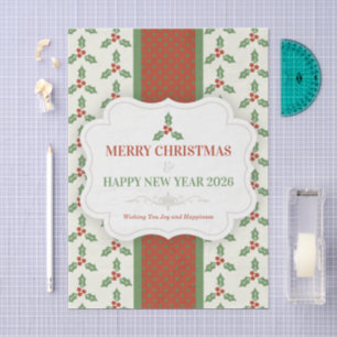 Christmas Holly Pattern Green Holly Red Berries Tissue Paper