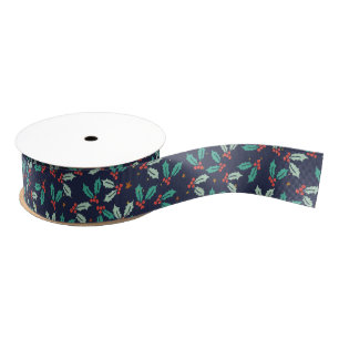 Christmas Holly Pattern Grosgrain Ribbon