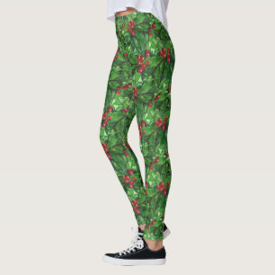 Christmas holly pattern Holiday leggings