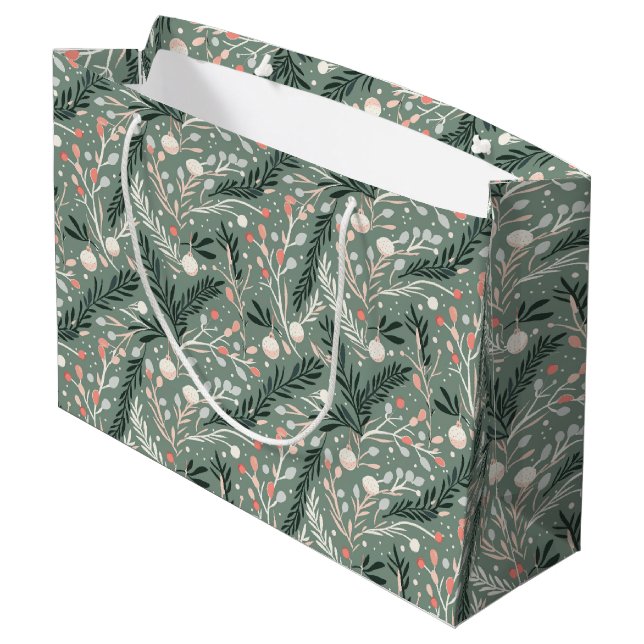 Christmas Holly Pattern Large Gift Bag (Back Angled)