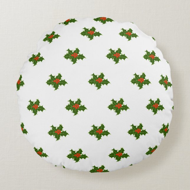 Christmas Holly Pattern  Round Cushion (Front)