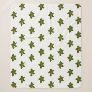 Christmas Holly Pattern Sherpa Blanket