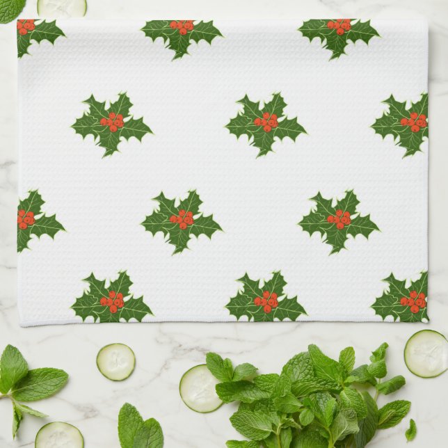 Christmas Holly Pattern    Tea Towel (Folded)