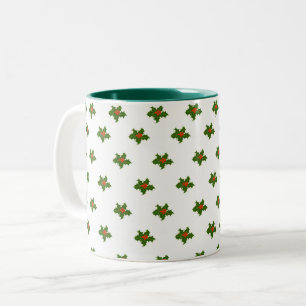 Christmas Holly Pattern Two-Tone Coffee Mug