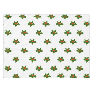 Christmas Holly Pattern With Red Berries on White Tablecloth