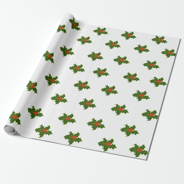 Christmas Holly Pattern Wrapping Paper (Unrolled)