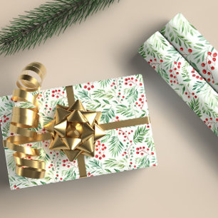 Christmas holly pattern wrapping paper