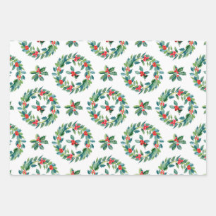Christmas holly pattern wrapping paper sheets