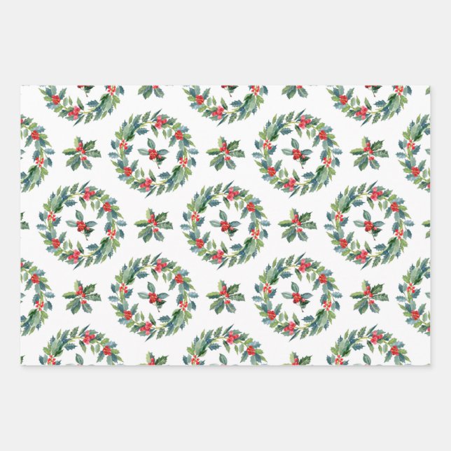 Christmas holly pattern wrapping paper sheets (Front)
