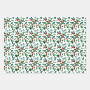 Christmas holly pattern wrapping paper sheets