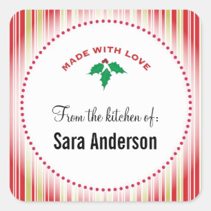 Christmas Holly, Personalised Baking Square Sticker