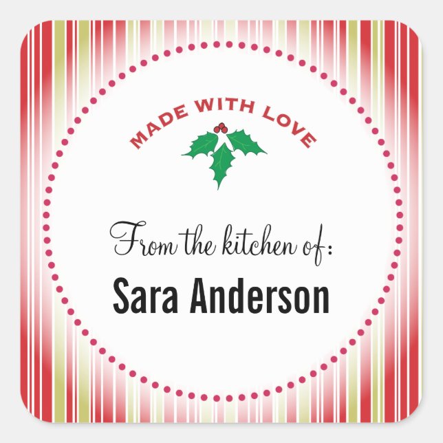 Christmas Holly, Personalised Baking Square Sticker (Front)