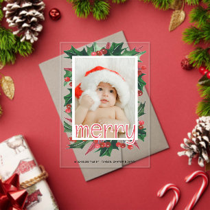 Christmas Holly Photo Personalised Card Acrylic Invitations