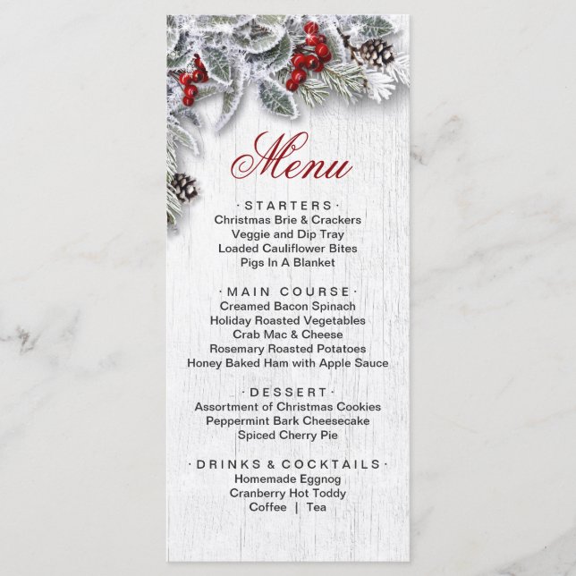 Christmas Holly Pine Christmas Holiday Dinner Menu (Front)