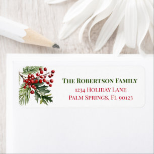 Christmas Holly Pine Red Green Return Address