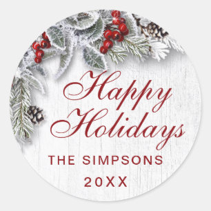 Christmas Holly Pine Rustic Holiday Envelolpe Seal