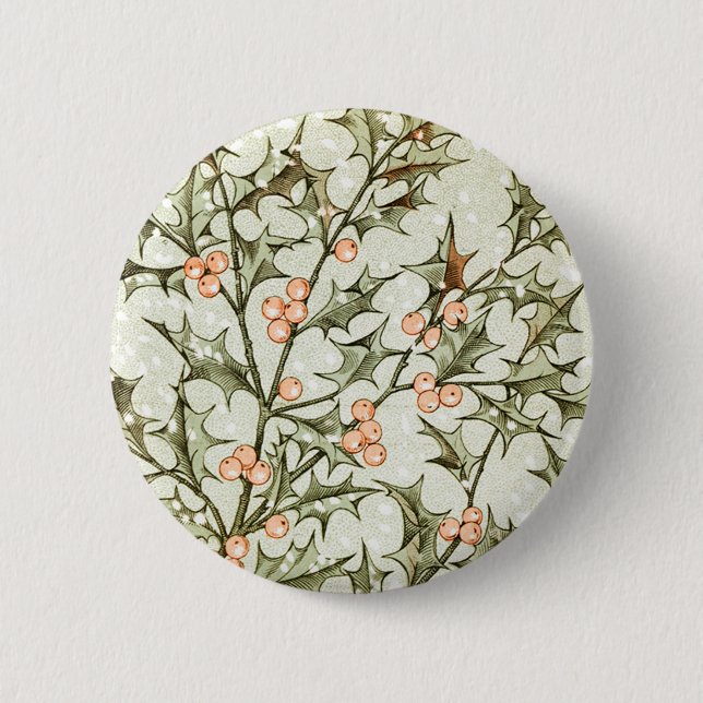 Christmas Holly Pretty Antique Greeting 6 Cm Round Badge (Front)