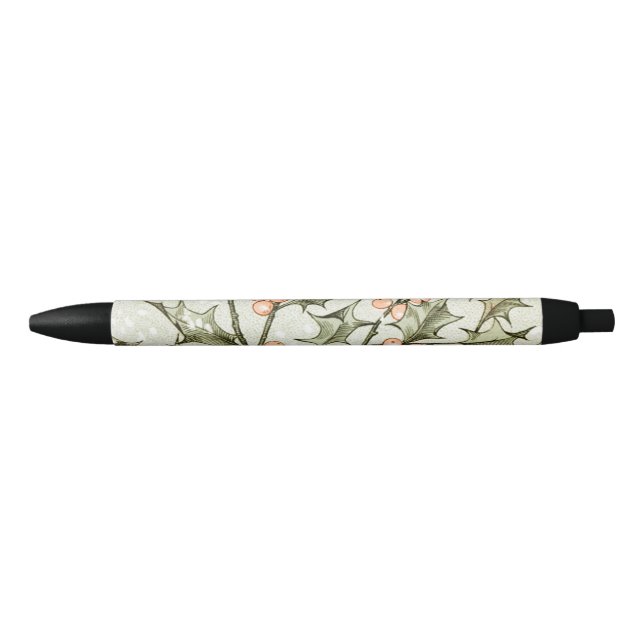 Christmas Holly Pretty Antique Greeting Black Ink Pen (Front)