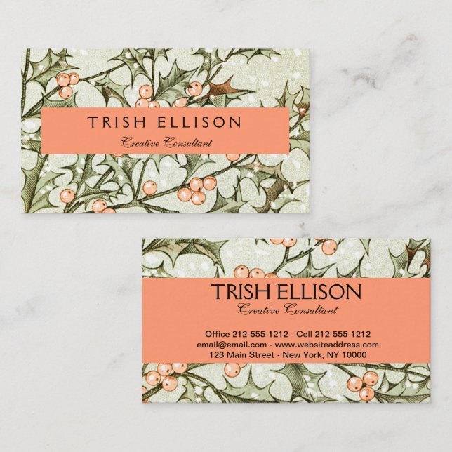 Christmas Holly Pretty Antique Greeting Business Card (Front/Back)