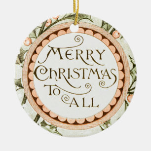 Christmas Holly Pretty Antique Greeting Ceramic Tree Decoration