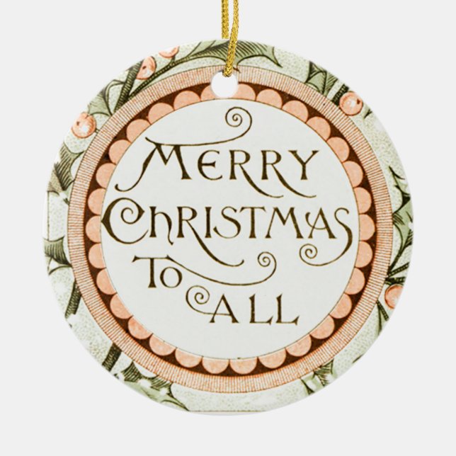 Christmas Holly Pretty Antique Greeting Ceramic Tree Decoration (Front)