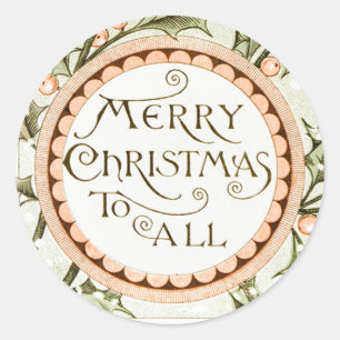 Christmas Holly Pretty Antique Greeting Classic Round Sticker