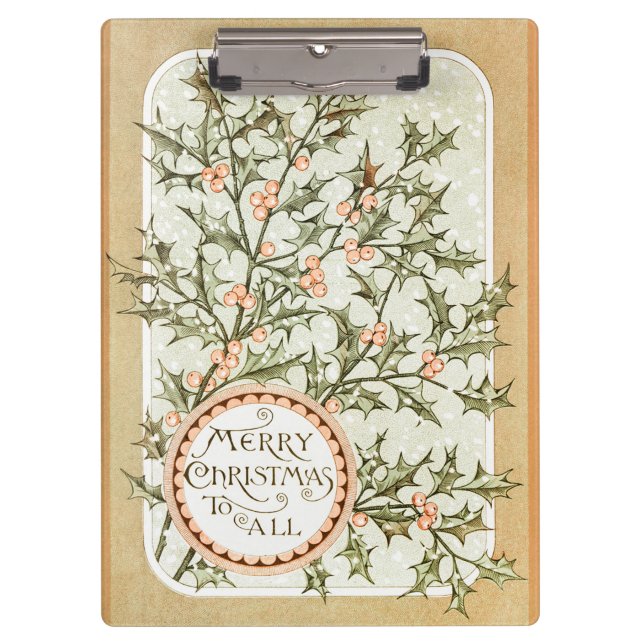 Christmas Holly Pretty Antique Greeting Clipboard (Front)