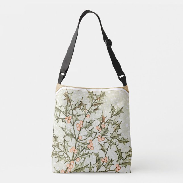 Christmas Holly Pretty Antique Greeting Crossbody Bag (Back)