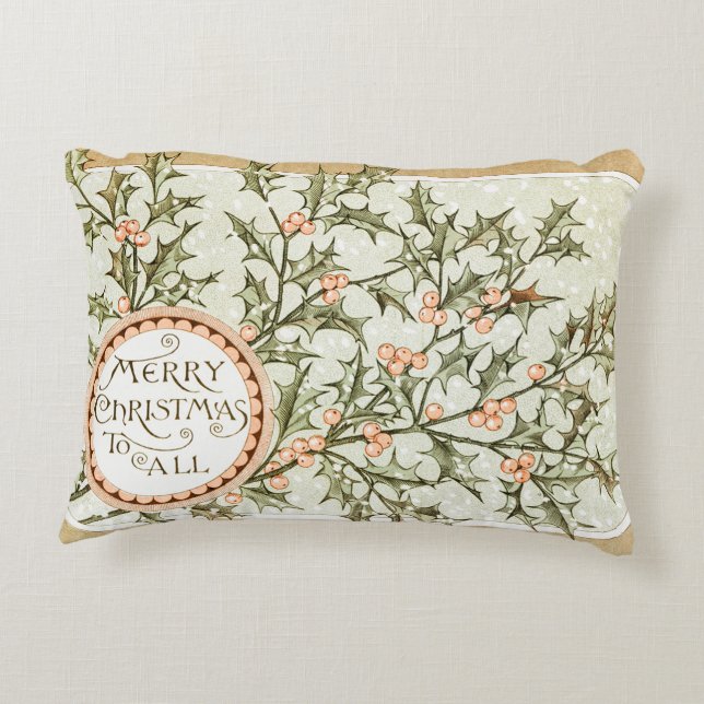 Christmas Holly Pretty Antique Greeting Decorative Cushion (Back)