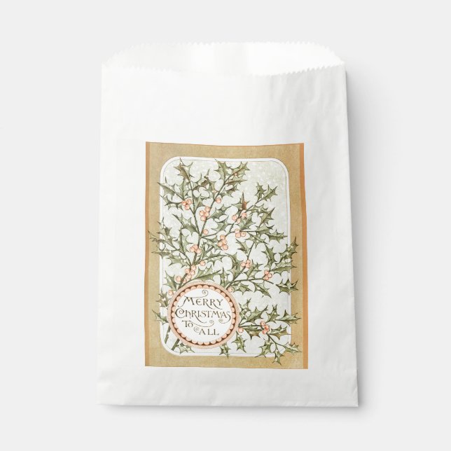 Christmas Holly Pretty Antique Greeting Favour Bags (Front)